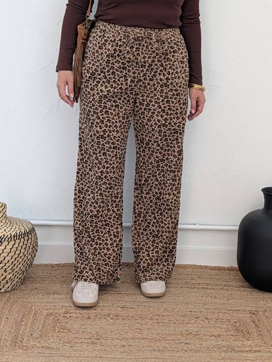Pantalon côtelé léopard