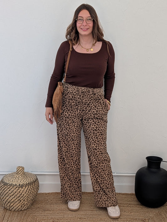 Pantalon côtelé léopard